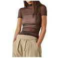 thumbnail image 1 of Top de manga corta de malla para mujer - Blusa transparente con cuello alto y bordado de lunares - Camiseta versátil informal/de fiesta - Tallas S-XL, 1 of 5