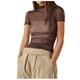 thumbnail image 1 of Top de manga corta de malla para mujer - Blusa transparente con cuello alto y bordado de lunares - Camiseta versátil informal/de fiesta - Tallas S-XL, 1 of 5