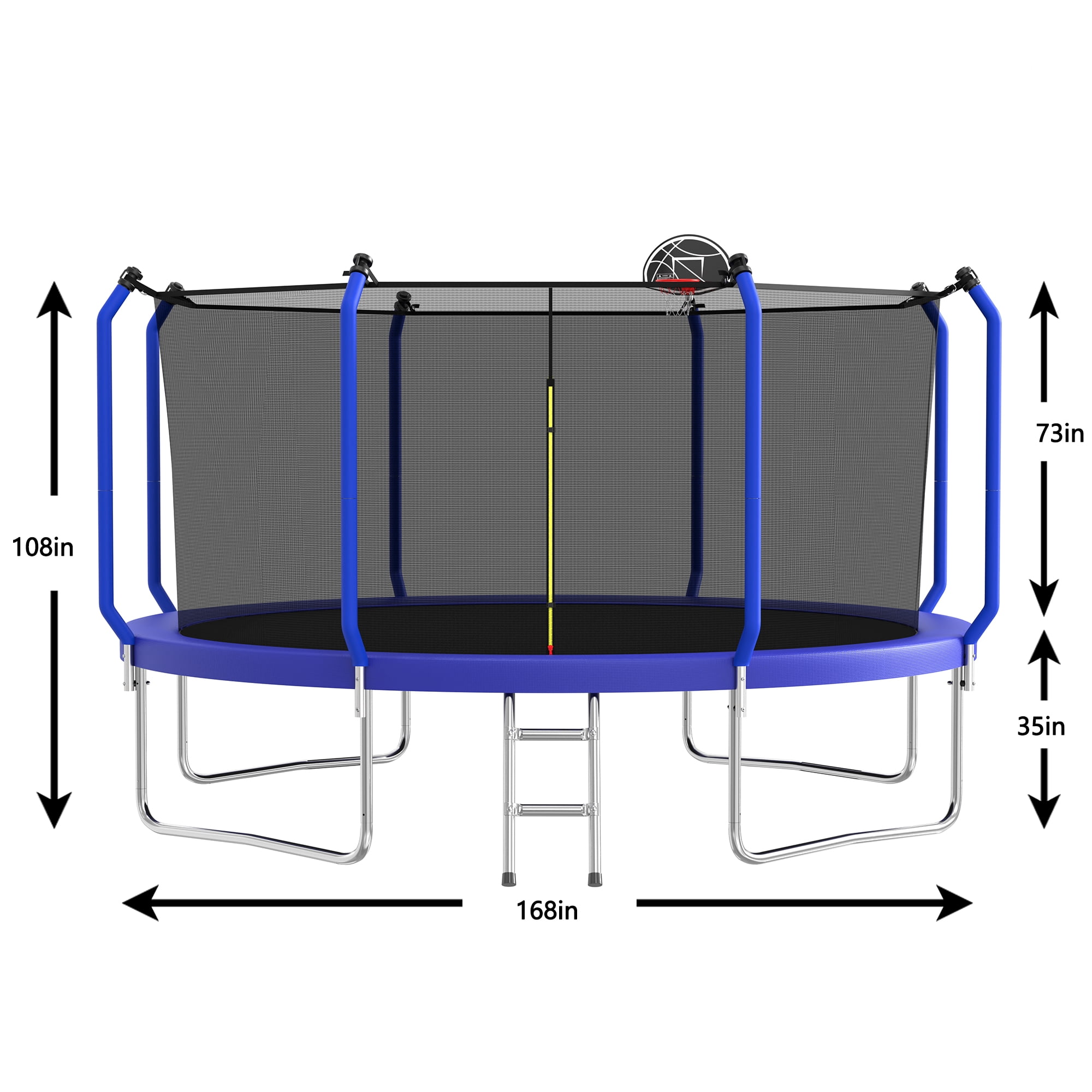 Aukfa 14 FT Trampoline with Safety Enclosure, Basketball Hoop & Ladder, Heavy-Duty Outdoor Jumper for Kids & Adults, Blue