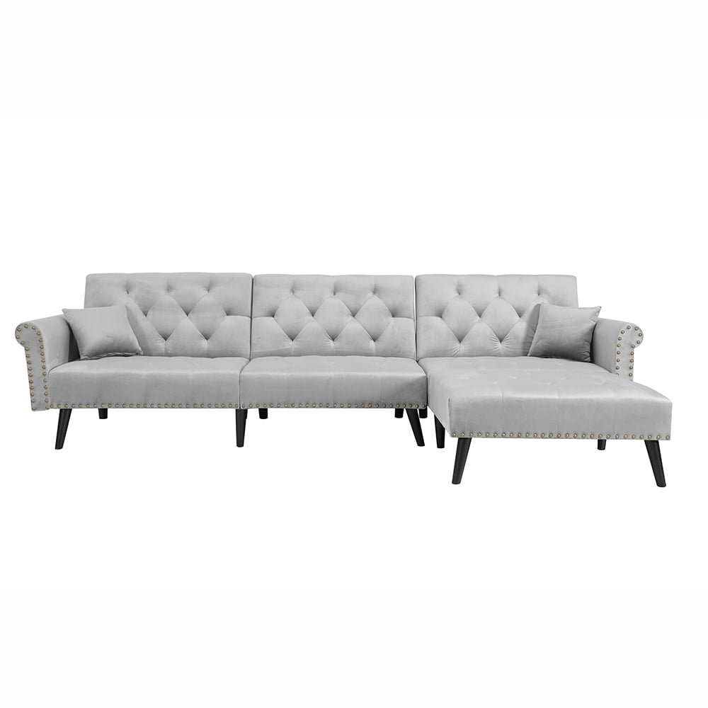 Modern L-Shaped Sectional Sofa Bed Set Microfiber Velvet Fabric