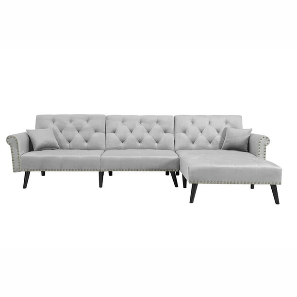 Modern L Shaped Sectional Sofa Bed Set Microfiber Velvet Fabric Sleeper With Chaise Lounge For Living Room Gray Com - Microfiber Sectional Sofa With Sleeper Modern L Shaped Sectional Sofa Bed Set Microfiber Velvet Fabric Sleeper With Chaise Lounge For Living Room Gray Com - Microfiber Sectional Sofa With Sleeper