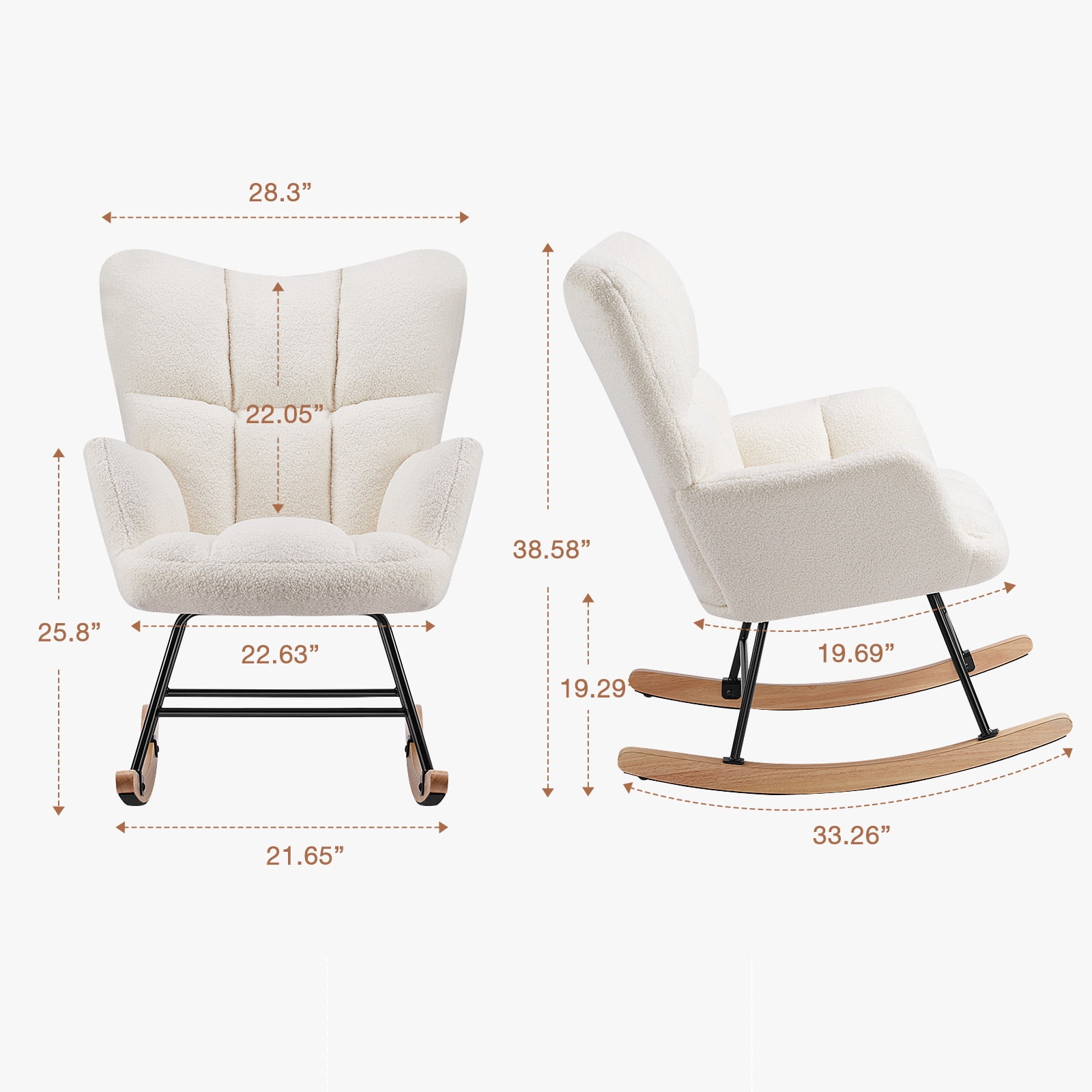 GIANNA Nursery Rocking Chair with Wing Backrest Wide Armrest, Bedroom Seating Furniture Glider Chair Comfy Teddy Recliner, Beige