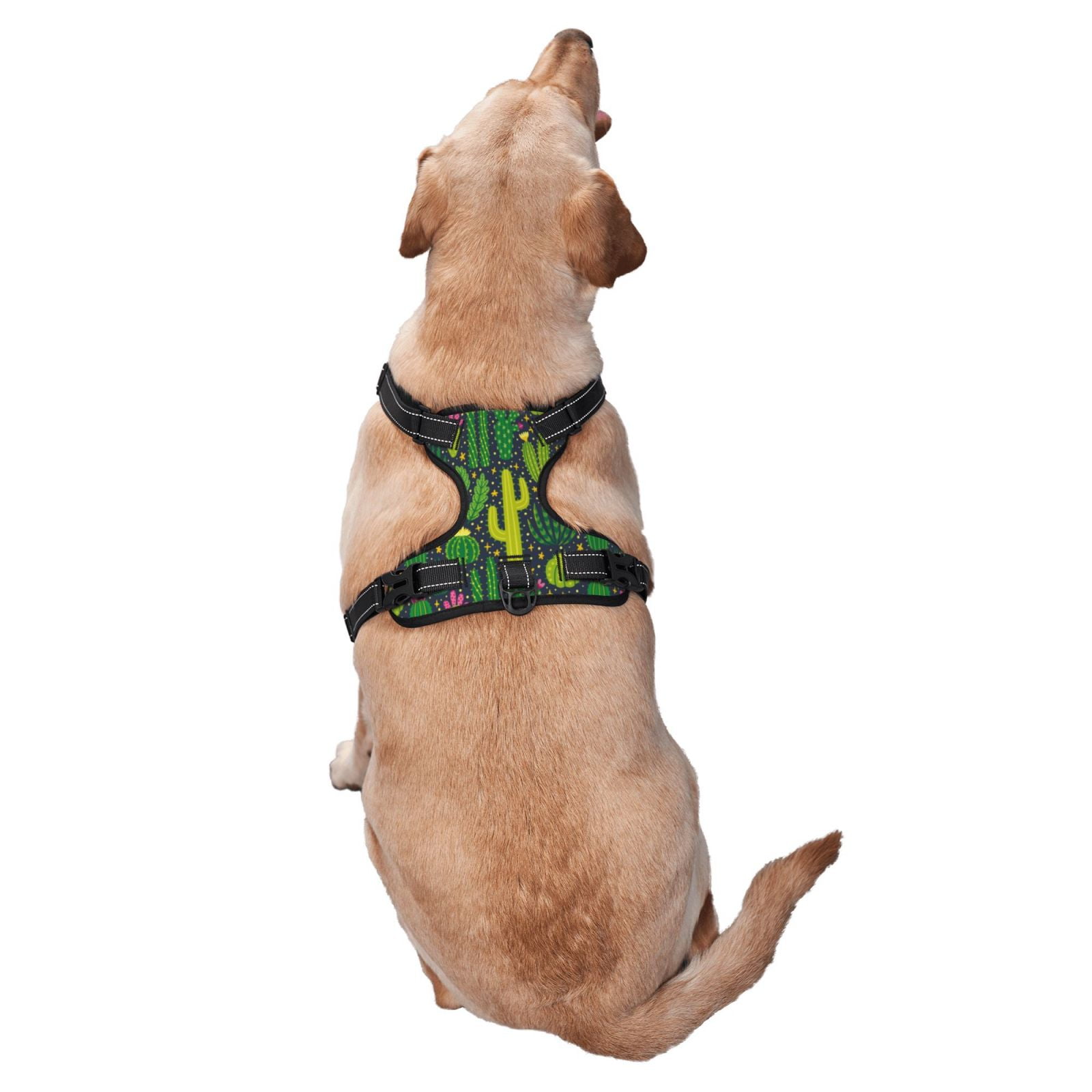 Vsdgher Cactus 1 Pattern Dog Harness,No Pull Pet Harness with Soft Padded Handle,Adjustable Reflective Vest with 2 Buckles,4 Slide Buckles,S-XL Medium