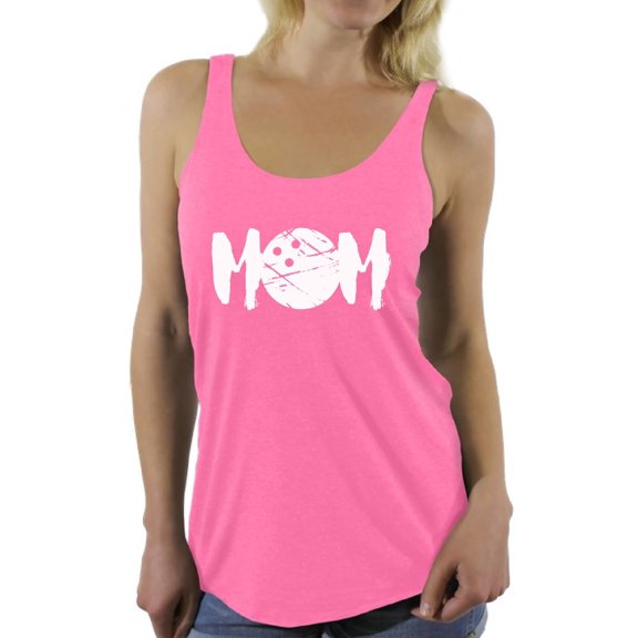 Women's MOM Bowling Mothering Graphic Racerback Tank Tops White Gift Idea for Sport Moms