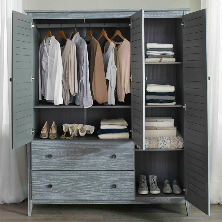 Grain Wood Furniture Greenport 3 Door Armoire Brushed Grey