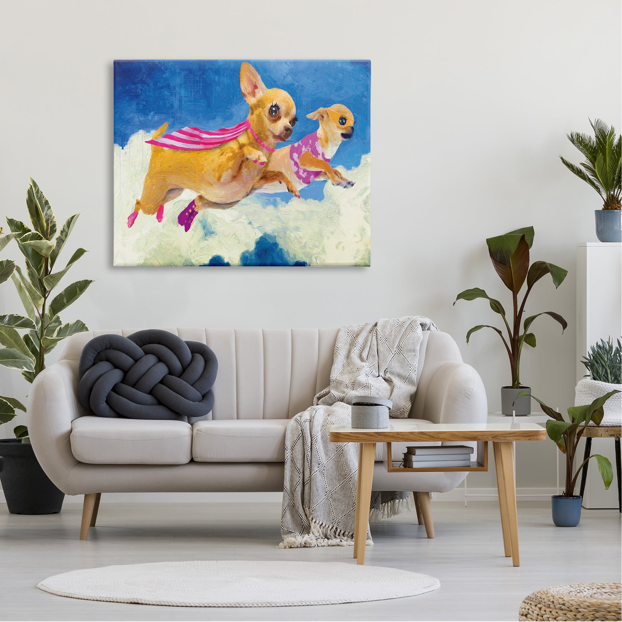 Stupell Industries Chihuahua Dogs Flying Cloudy Sky Pink Capes Canvas Wall Art, 48 x 36, Design by Porter Hastings