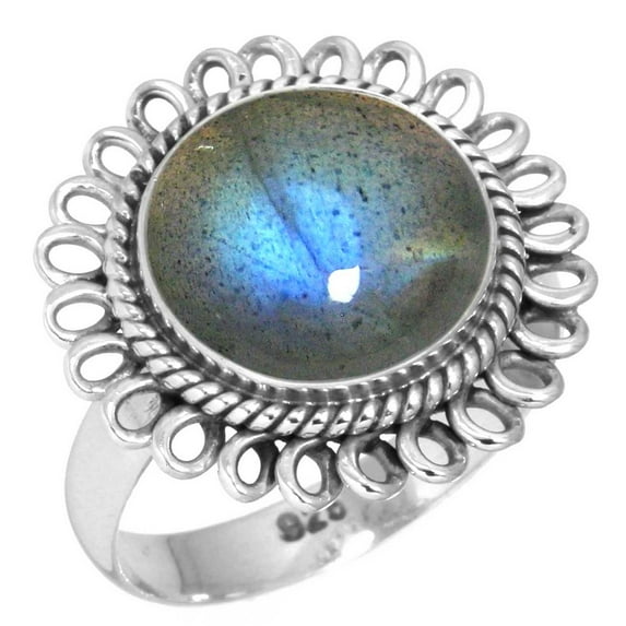 925 Silver Ring For Women - Teens Gray Natural Labradorite Stone Silver Ring Size 6 November Birthstone Elegant Silver Ring Size 6 Gift For Wife On Engagement 925 Gemstone Silver Jewelry