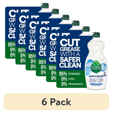 (6 pack) Seventh Generation Dish Soap Liquid, Free & Clear, 19 fl oz