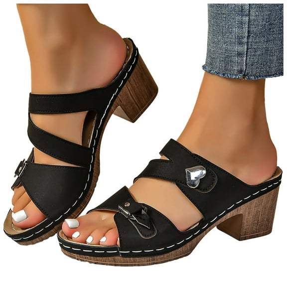 IUJSOY Women's Comfy Orthotic Sandals Low Wedge Block Heels Summer Slip on Open toe Mules for Women