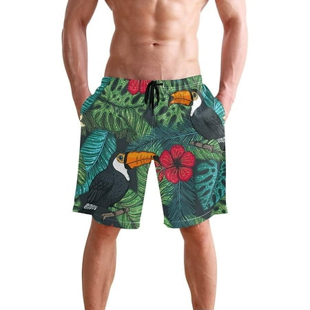Toucan and Palm Leaves Swim Trunks Quick Dry Beach Shorts Beachwear ...