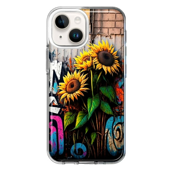 MUNDAZE Case for Apple iPhone 15 Plus Hybrid Shockproof Slim Hard Soft TPU Shell Heavy Duty Protective Phone Cover - Sunflowers Graffiti Painting Art