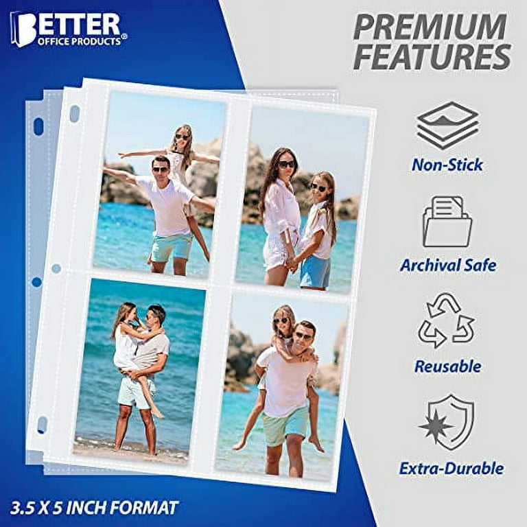 Dunwell Photo Album Page Refill - (3.5x5, 100 Pack), for 800 Pictures, 3-Ring Binder Photo Pockets, Each 4-Pocket Photo Page Holds 8 Pictures, 3.5 x