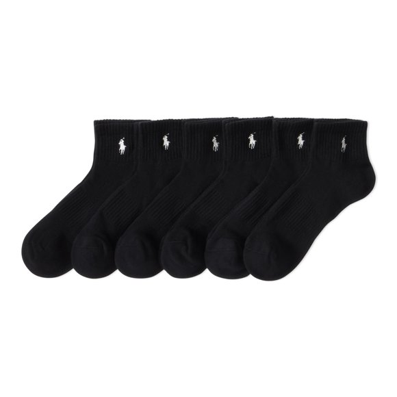 Polo Ralph Lauren Men's Classic Sport Solid Ankle Sock 6 Pack, Black, Men's Shoe Size: 6-12.5, Black, 6-12.5