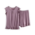 thumbnail image 2 of Frostluinai Pajama Sets for Women 2 Piece Ruffle Pleated Sleepwear Sets Crewneck Shirts Loose Wide Leg Shorts Plus Size Solid Night Wear, 2 of 9