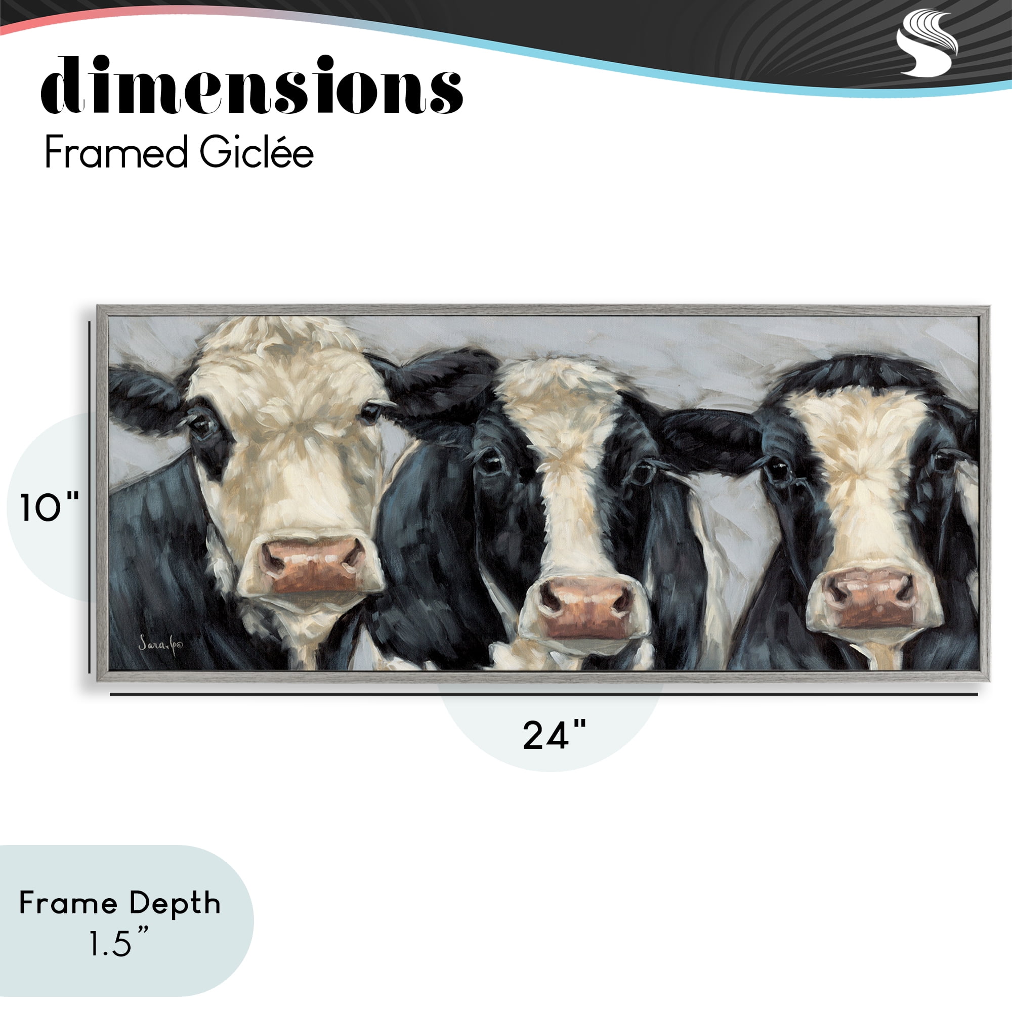 Stupell Industries Ink & Ivory Cow Trio Gray Framed Giclee Art, design by Sara G. Designs
