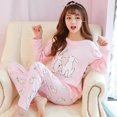 thumbnail image 1 of CAIYIER-Conjunto de pijama de algodón con dibujos animados para mujer, ropa de dormir de cuello redondo, suave, encantadora, M-2XL, 1 of 4