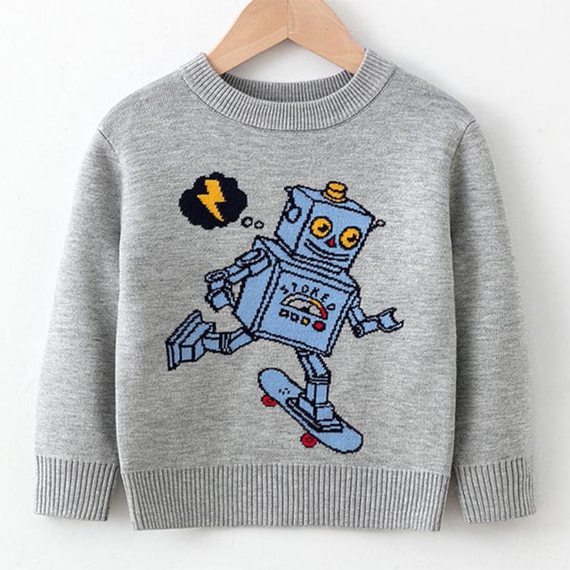 Mefallenssiah Blouses & Chemises à Manches Longues Col Rond 3-8 Ans Chandail Imprimé Robot Mignon pour Enfants