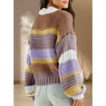 thumbnail image 3 of Womens Color Block Sweater Striped Chunky Knit Cropped Sweaters Crewneck Fall Long Sleeve Loose Pullover Tops, 3 of 4