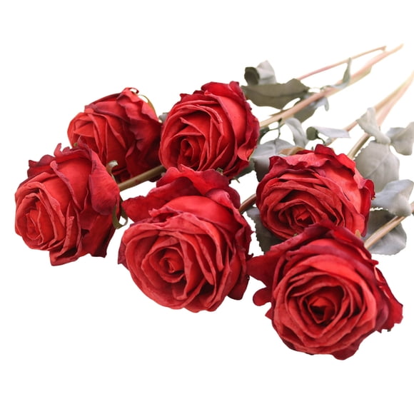 SLYNSHome 6Pcs Artificial Rose Flowers with Stems,Fake Red Rose Bouquets for Home,Wedding,Party,Anniversaries