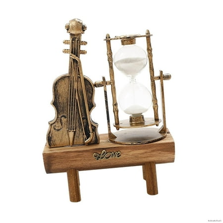 

Violin Hourglass Sand Timer Wooden Base Desktop Ornament Home