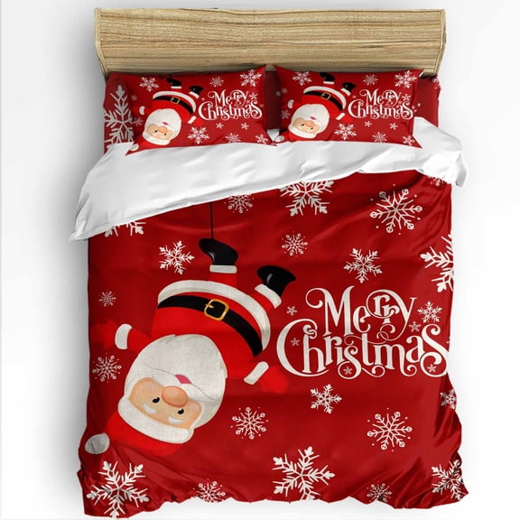 Red Santa King Size Comforter Set, Xmas Snowflake Winter Merry Christmas Soft Bedding for All Seasons, 4 Pcs Bed Set with 1Comforter (90"x106") ,1 Sheet(94"x116"), 2 Pillowcases (19"x35")