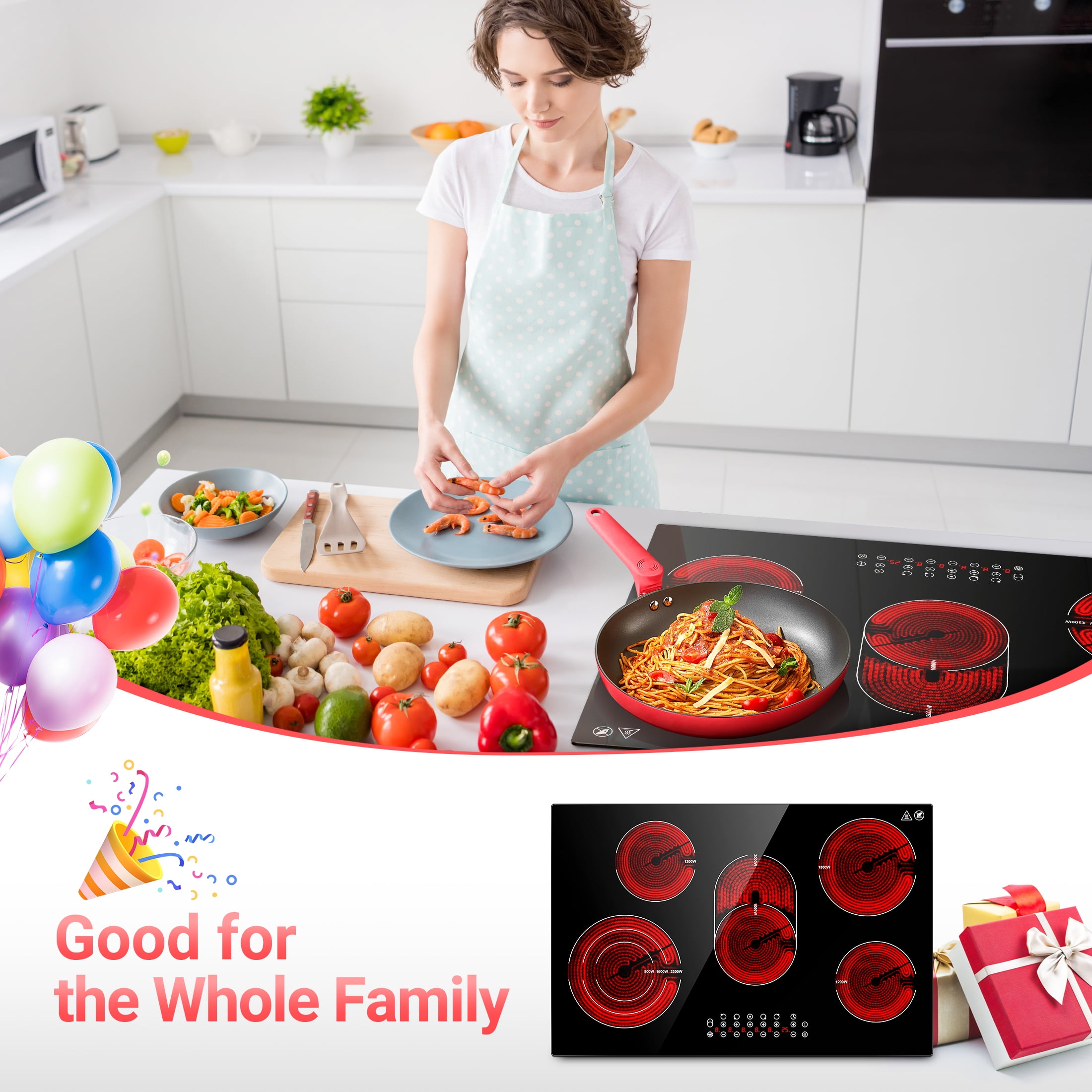 AMZCHEF 30 Inch Electric Stove Cooktop 8500W Built-in Electric Stove Cooktop with 5 Burners, Sensor Touch Control Safety Lock,220-240v, Hard Wire, No Plug