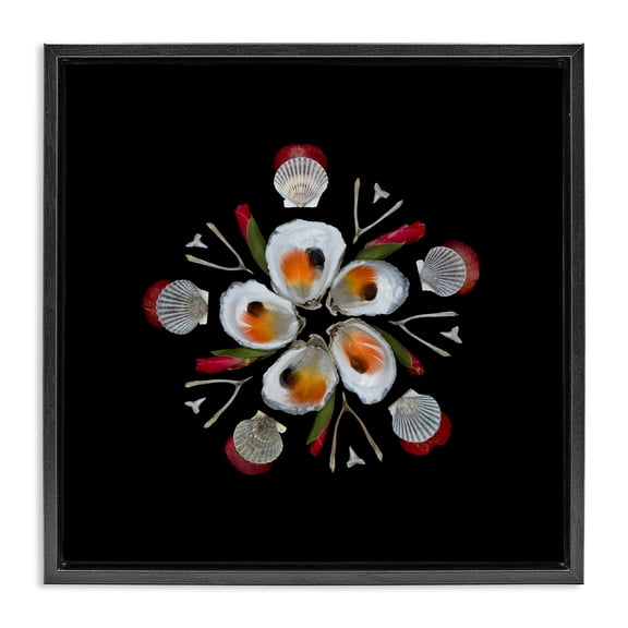 Stupell Industries Nautical Oysters Mandala Black Framed Floater Canvas Wall Art, design by Beth Adoette