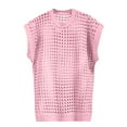 thumbnail image 4 of Quinlirra Womens Summer Tops under $10 Casual Cover Ups for Women Round Neck Solid Color Hollow Out Sunscreen Knitted Sweater Cover Up Sleeveless Tops, 4 of 8