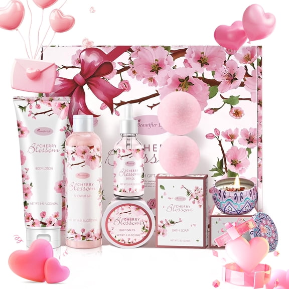 Beautifier Life Cherry Blossom Scented Bath & Body 7 Piece Spa Gift Set