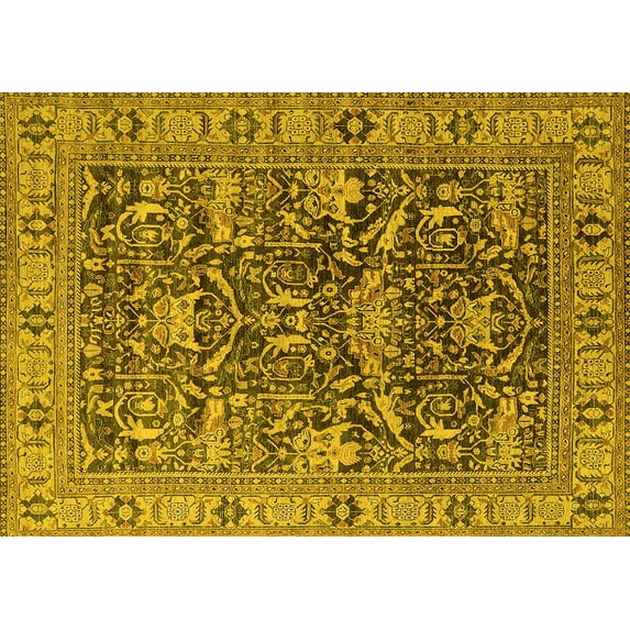 Ahgly Company Machine Washable Indoor Rectangle Oriental Yellow Traditional Area Rugs, 7' x 10'