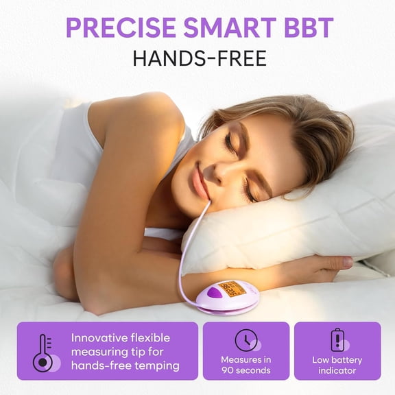 Smart Basal Body Thermometer for Ovulation: Long-Tip for Hands-Free, Digital Ovulation Tracker with 1/100th Degree High Precision, Backlight & 60 Memory |  App Supported | EBT-380