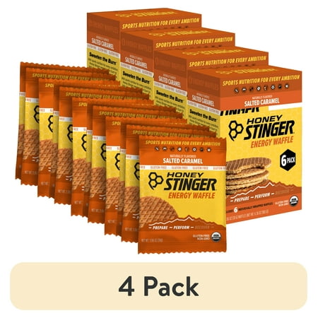 (4 pack) Honey Stinger Organic Gluten-Free Energy Waffle Snack, Salted Caramel, 1.06 oz, 6 Count