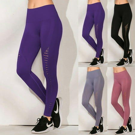 Women's high waist seamless tights stretch fitness exercise pants ...