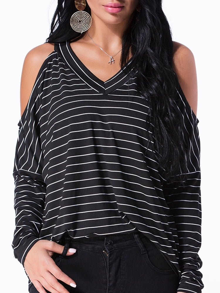 black v neck cold shoulder top