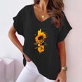 thumbnail image 1 of Fiudx Liquidación de Ahorros de Verano Camiseta de Manga Corta con Mangas Informales de Algodón y Cáñamo con Cuello En V y Estampado de Girasoles para Mujer, 1 of 4