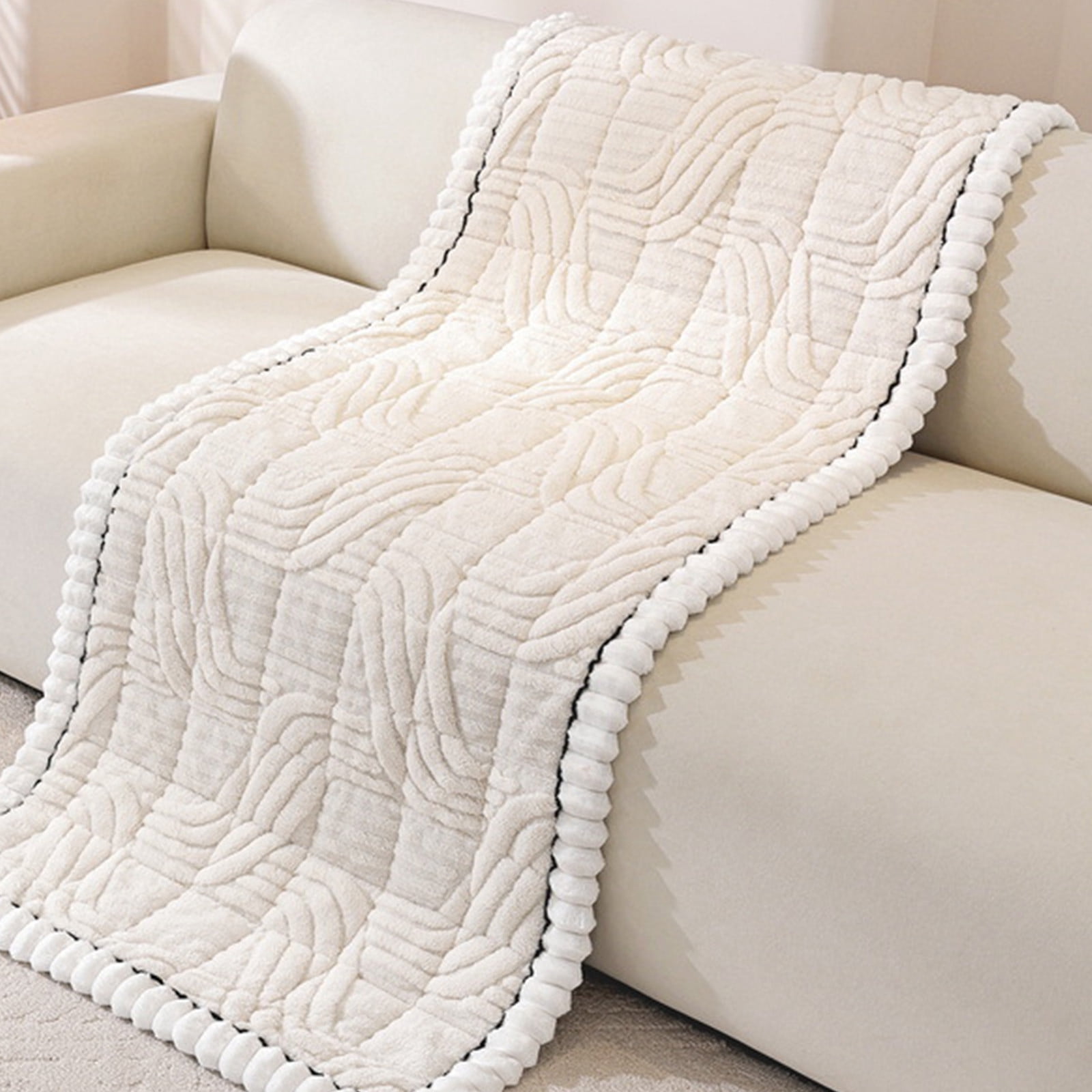 Soft Flannel Sofa Cushion for Fall and Winter, Thickened Plush One Piece Seat Cushion with Non Slip Bottom, Warm Sofa Pad for Couch Decoration and Furniture Protection, 59 x 27.6 in