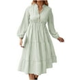 thumbnail image 2 of Women's Casual Dress, Striped V-Neck Long Sleeve Dress with Elastic Waist, Comfortable Work and Daily Wear Dress, 2 of 9
