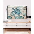 thumbnail image 3 of Outdoor TV Cover 60 to 65 Inch Weatherproof, Retro Coastal Waterproof TV Screen Protector for Outside Decor with Zipper and Pocket 58"L x 37"H , Wood Texture Sea Turtle Starfish Blue, 3 of 7