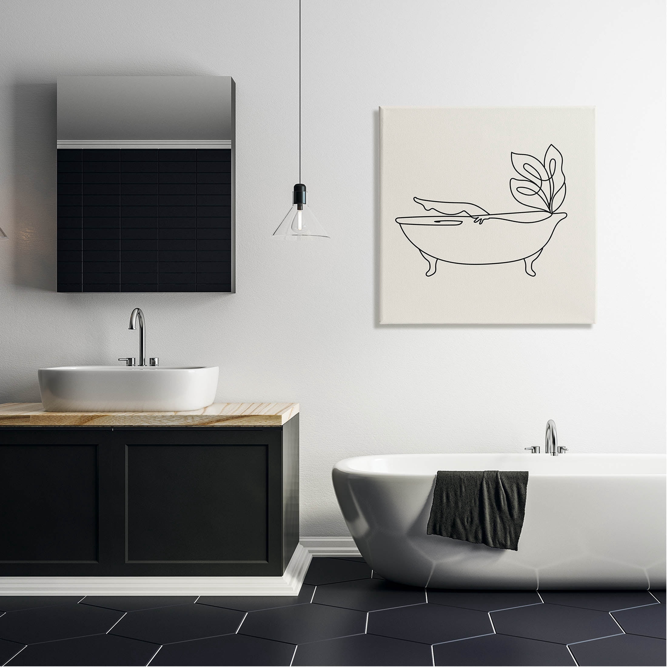 Line Doodle Bath Botanical Botanical & Floral Graphic Art Gallery Wrapped Canvas Print Wall Art