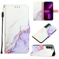 thumbnail image 1 of Nalacover for Samsung Galaxy S23 Plus PU Leather Wallet Case,Stylish Marble Pattern Magnetic Clasp Flip Kickstand Cash Pocket Wireless Charging+Wrist Strap Cover for Girls Women,White/Purple, 1 of 6