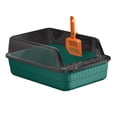 thumbnail image 2 of Cat Litter Tray Open Top High Sides Semi Enclosed Space Saving Sturdy Dark Green, 2 of 8