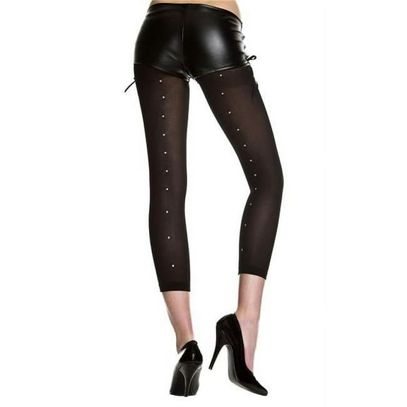 Music Legs Women's Faux Rhinestone Backseam Opaque Thigh High Leggings; Black 35116-BLACK