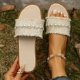 thumbnail image 4 of Luxury Boho Flat Sandals for Women Pearl Decor Open Toe Trendy Slide Sandal Going Out Resort Beach Slippers Summer, 4 of 5