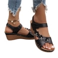 thumbnail image 3 of HTHLVMD Women's Flower Wedge Sandals, Adjustable Strap Open Toe Shoes, Sandals for Women Dressy Wedge: Comfortable Summer Shoes 2026 Walking Platform Footwear for Beach Vacation, Black 5.5, 3 of 5