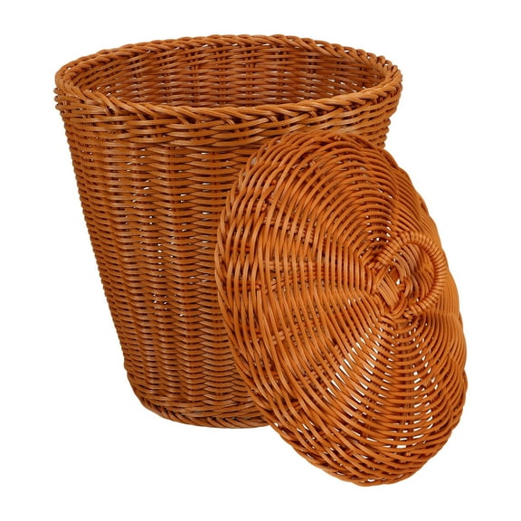 PAMINGONO Brown Imitation Rattan Woven Basket Multipurpose Storage Container for Living Room
