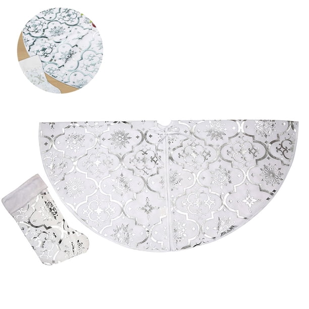 Falda del árbol de Navidad del copo de nieve -120 cm Faldas grandes del árbol de Navidad con calcetín de Feliz Navidad para la fiesta de Feliz Año Nuevo Decoraciones navideñas Adornos Ofspeizc 221148-2