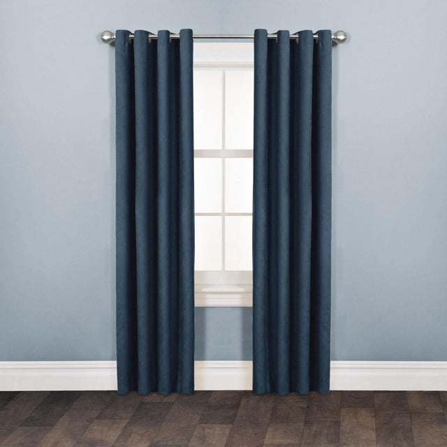 Mainstays Faux Suede 84" Drapery Grommet Window Curtains Panel, Navy