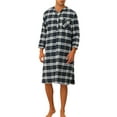 thumbnail image 2 of INSPIRE CHIC Plaid Nightshirt for Men's Loose Fit Henley Necklike Checked Sleep Gown Pajamas S White Blue, 2 of 5