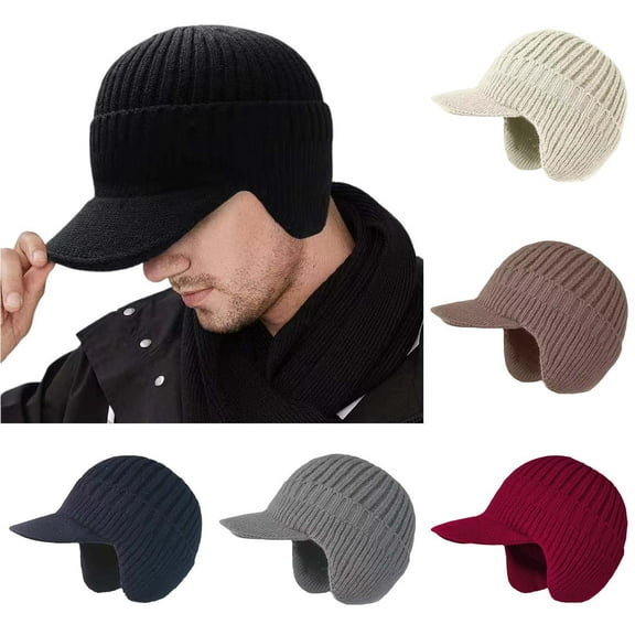 Aihuaihua Sherum Cozyhead Beanie, Winter Hat for Comfort & Warmth with Brim and Ear Flaps, Beanie Knitted Hat with Lining