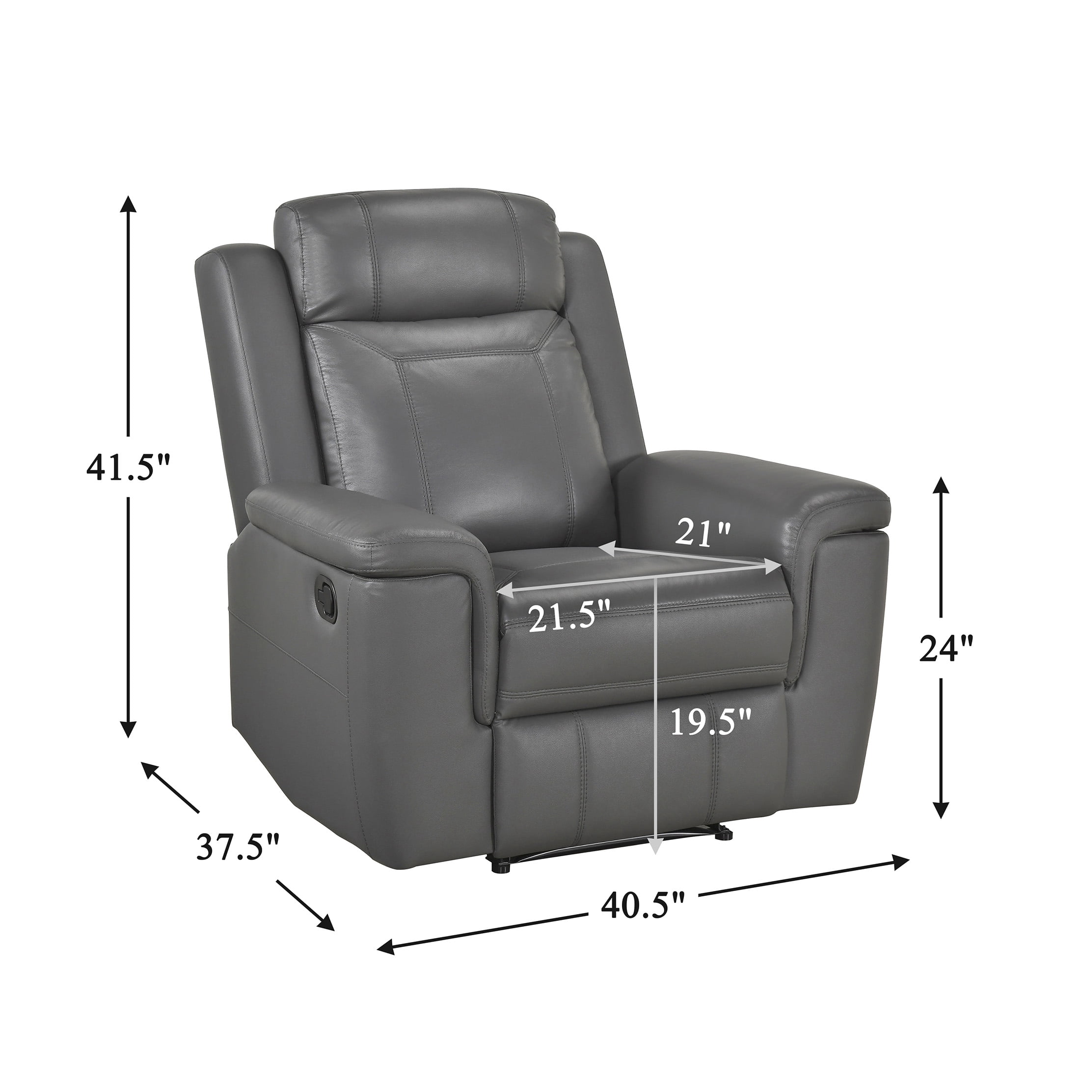 OakvillePark Livaro Leather Match Manual Reclining Chair, Dark Gray
